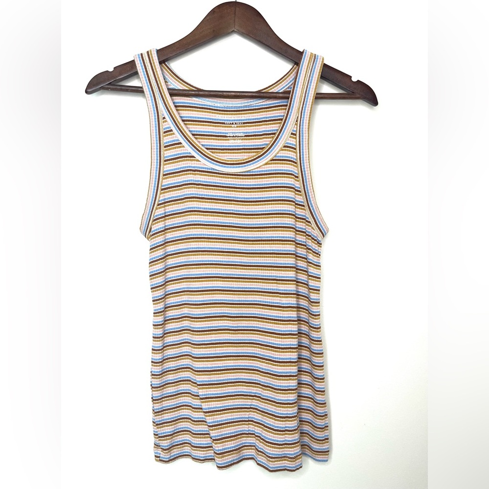 American Eagle Outfitters Striped Ribbed Tank Top in Blue, Yellow, White